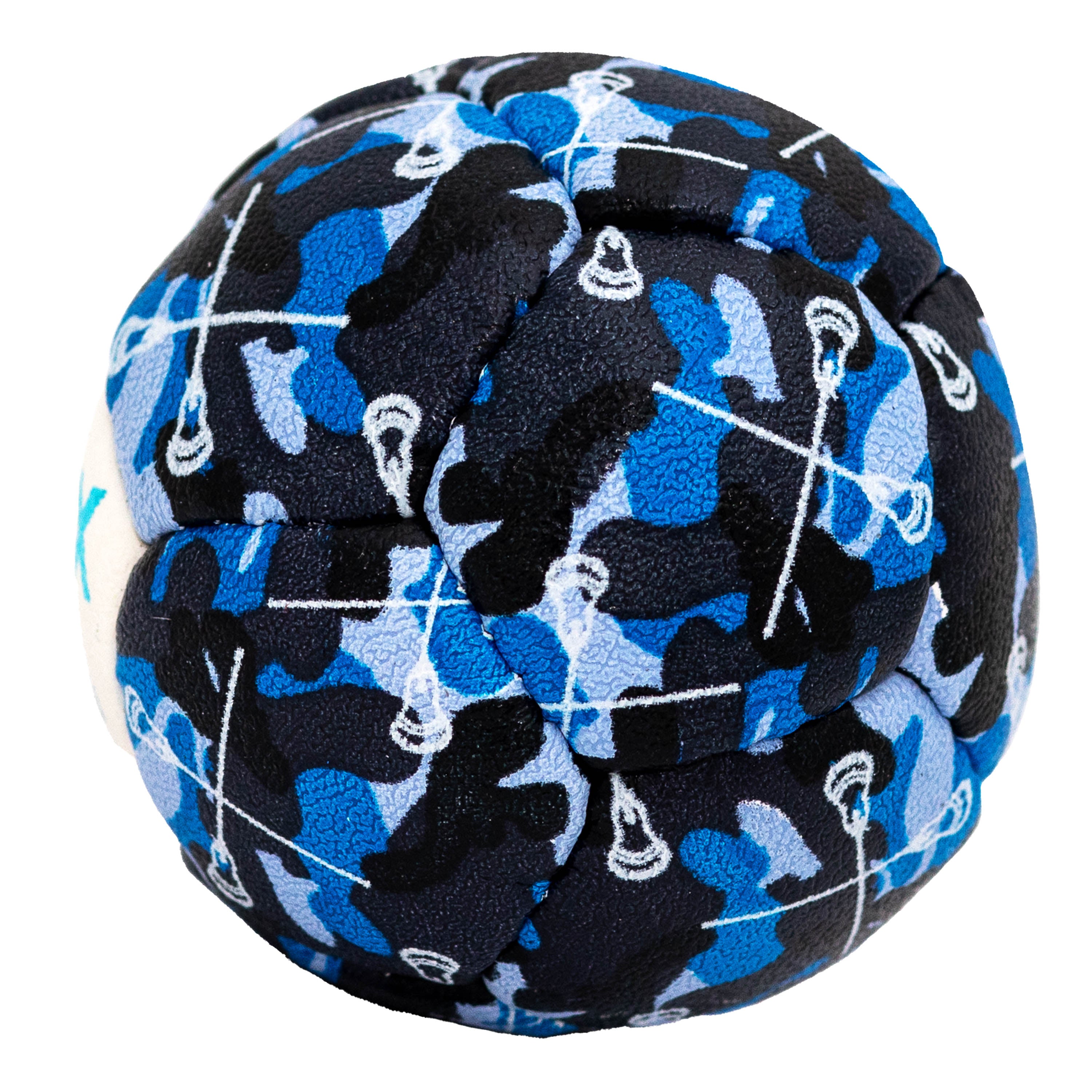 Blue Camo with Sticks Swax Lax lacrosse training ball - side view