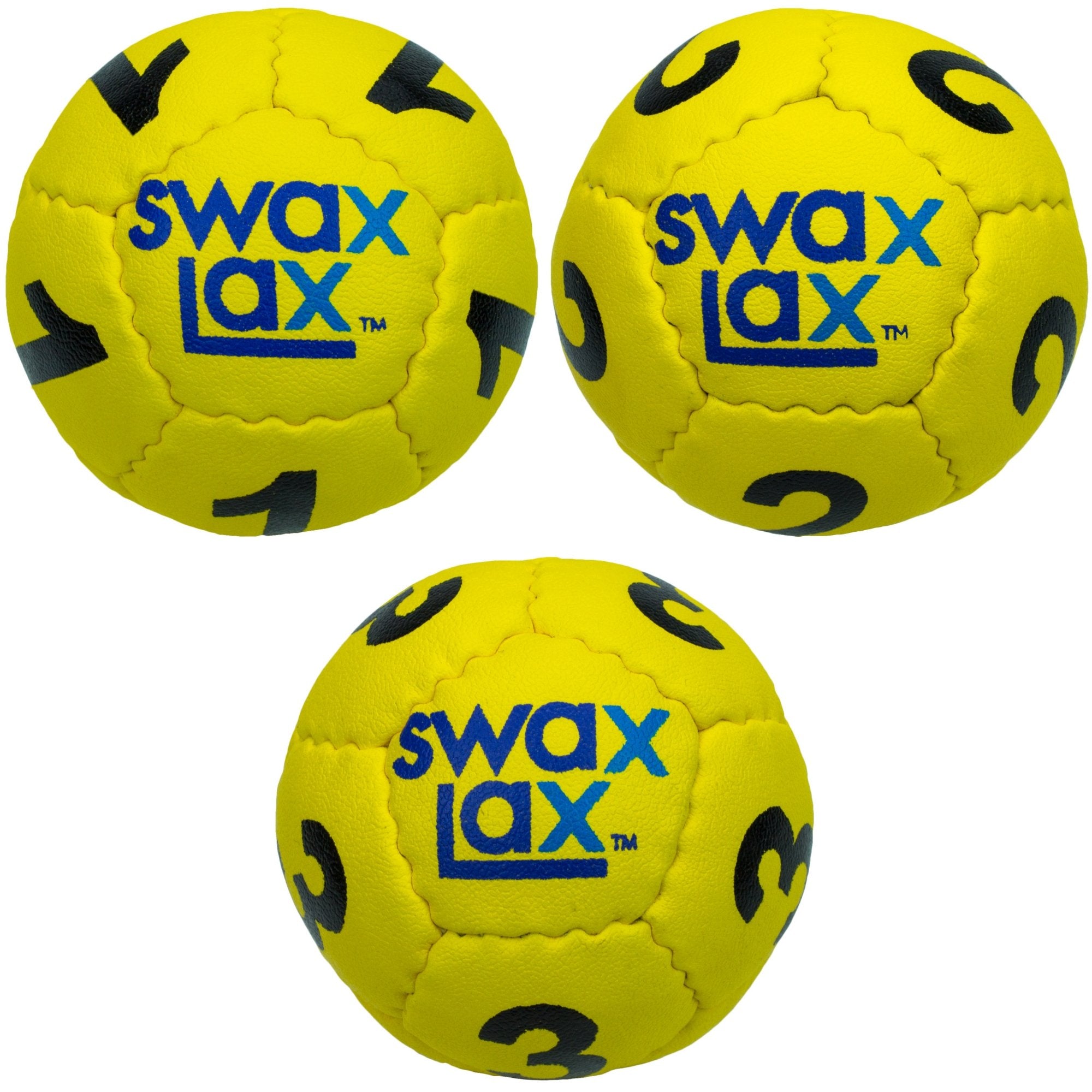 Yellow goalie lacrosse training balls - front view of 3-piece set